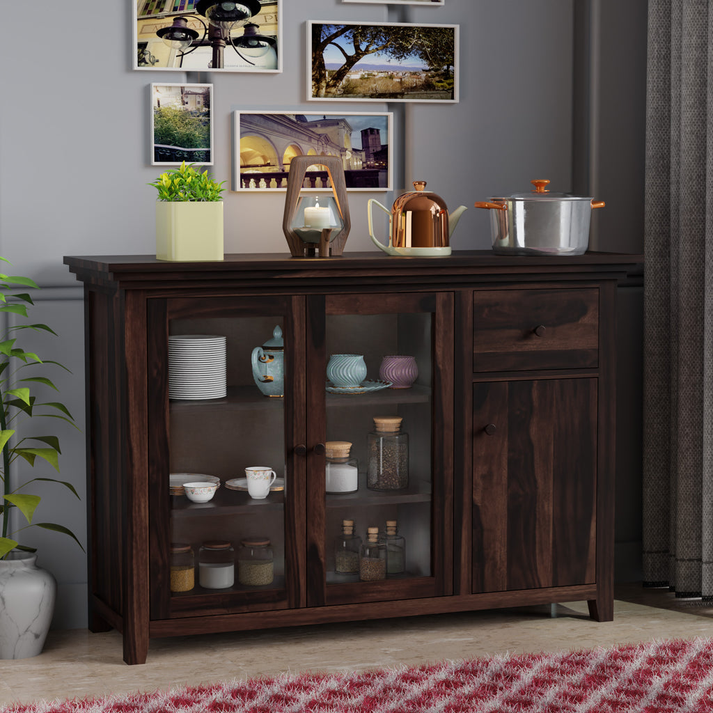 kitchen storage cabinets Kitchen Cabinet with Glass Door Walnut Finish