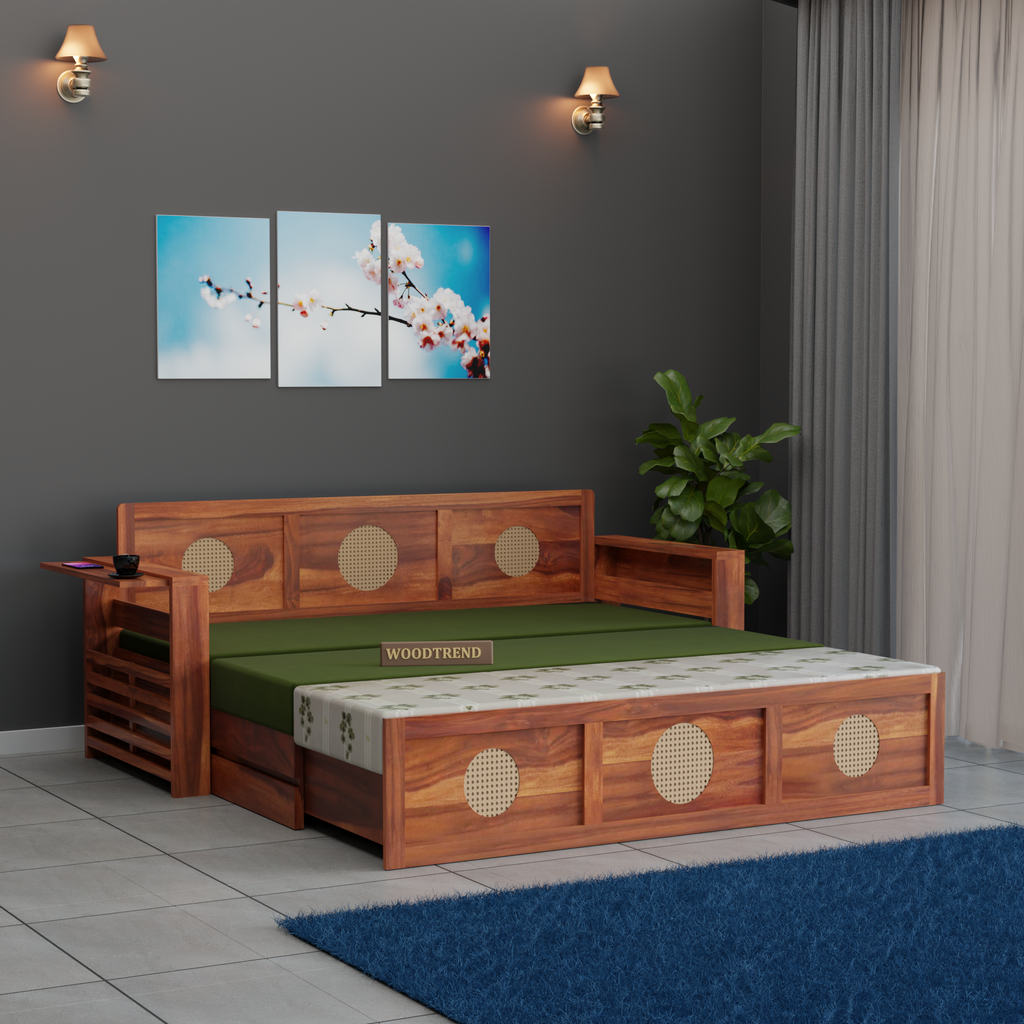 WOODTREND Solid Sheesham Wood 3 Seater Sofa Cum Bed with Mattress (72×60 Inch)