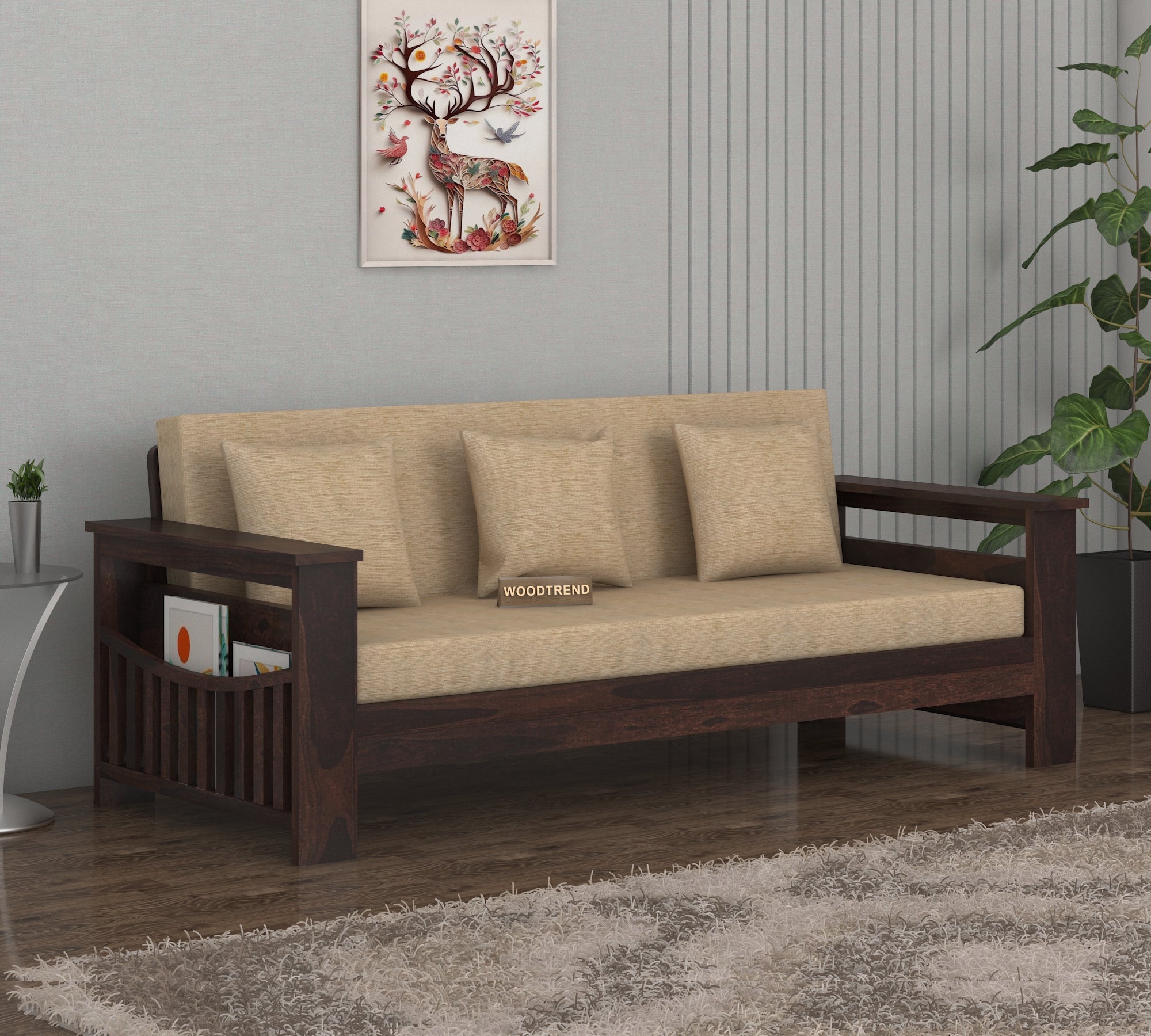 Woodtrend 3 Seater Sofa Set Living Room in walnut Finish