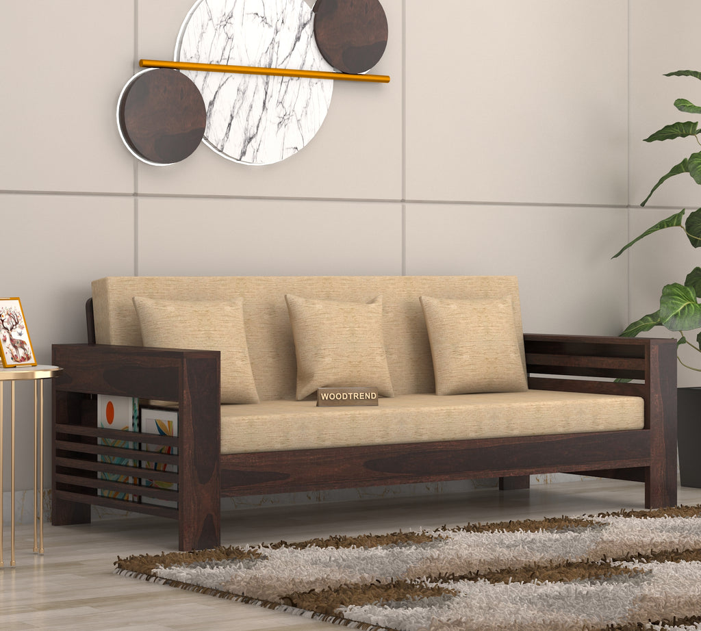 Sofa Set 3 Seater Living Room walnut Finish 3-Person Sofa