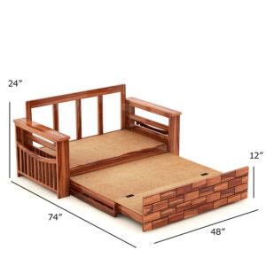 Wooden 2 Seater Sofa cum Bed for Living Room Honey Oak Finish