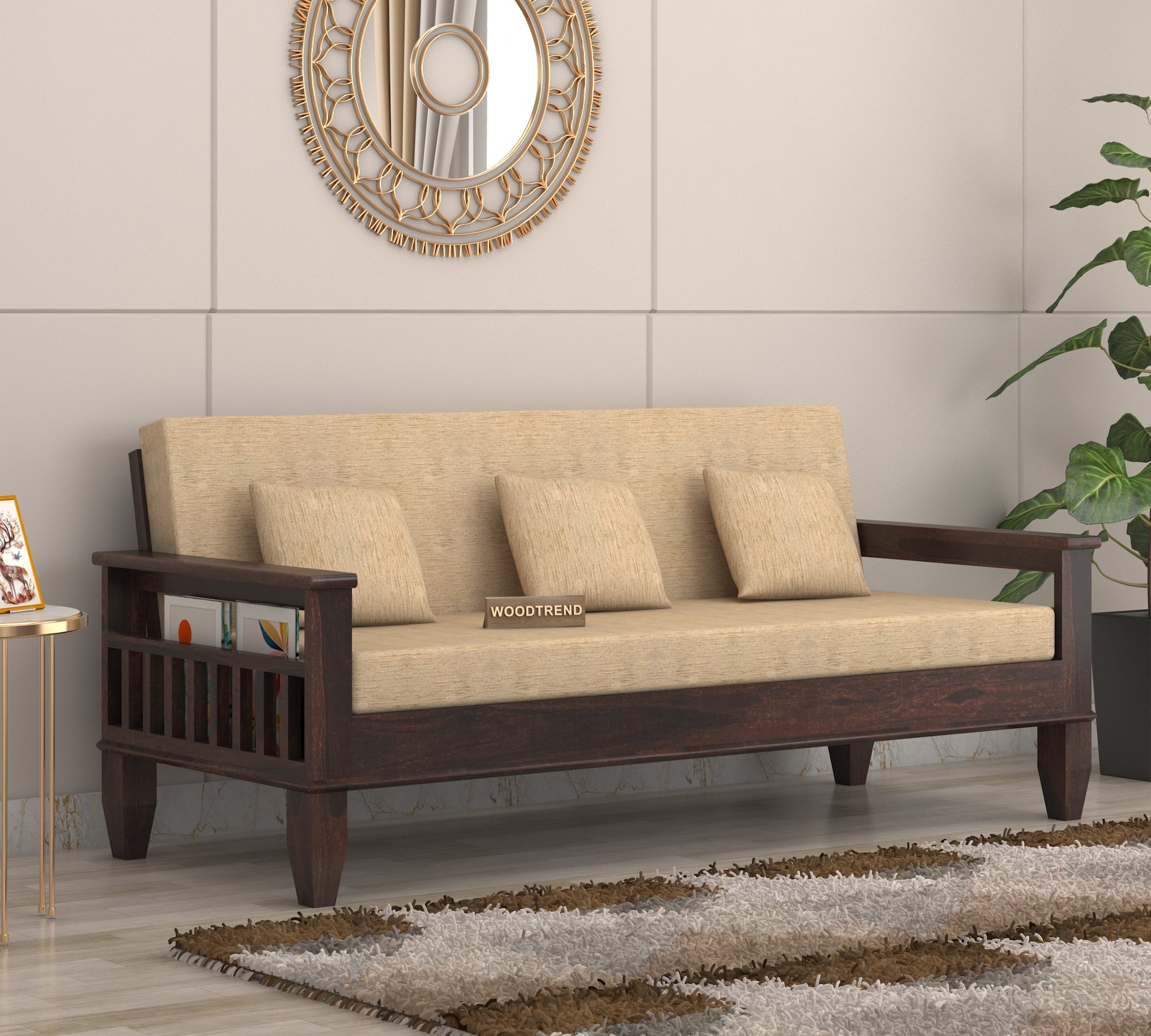 Woodtrend 3 Seater Sofa Set Walnut Finish