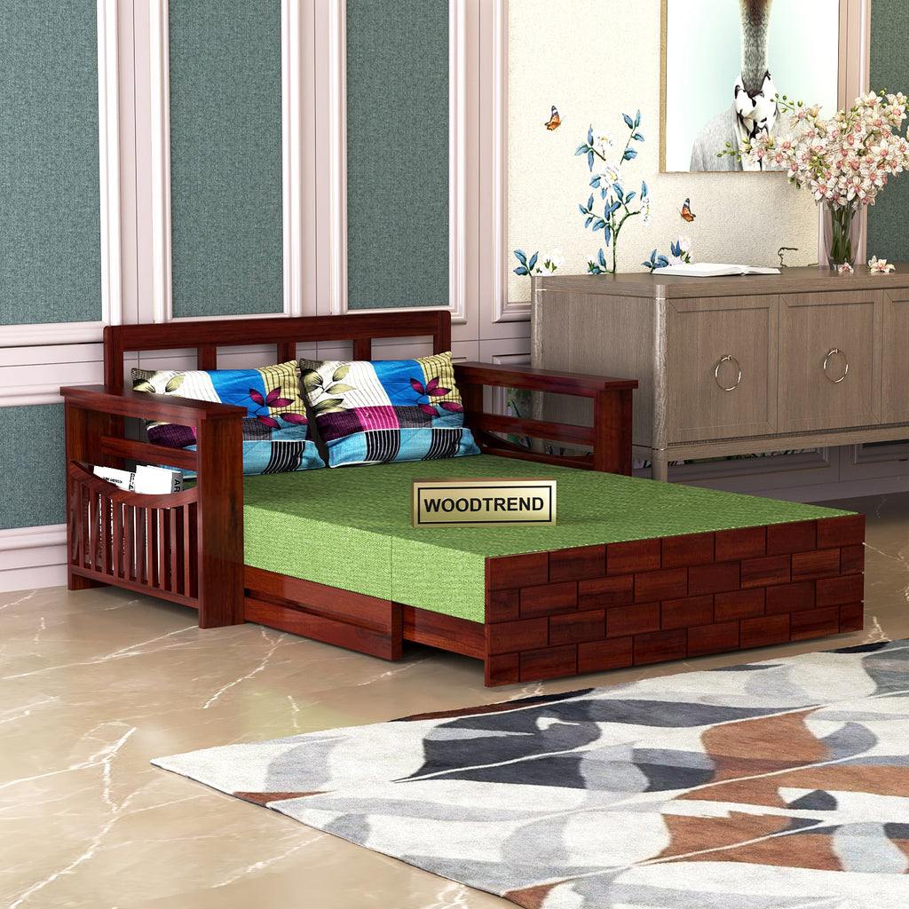 2 Seater sofa cum bed for Living Room Mahogany Finish