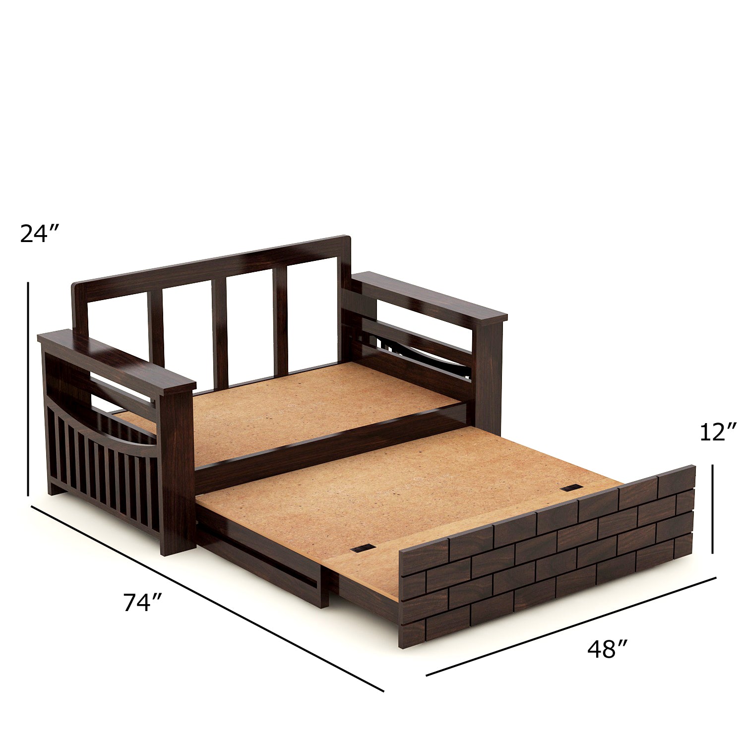 Modern wooden 2 Seater sofa bed for Living Room Walnut Finish