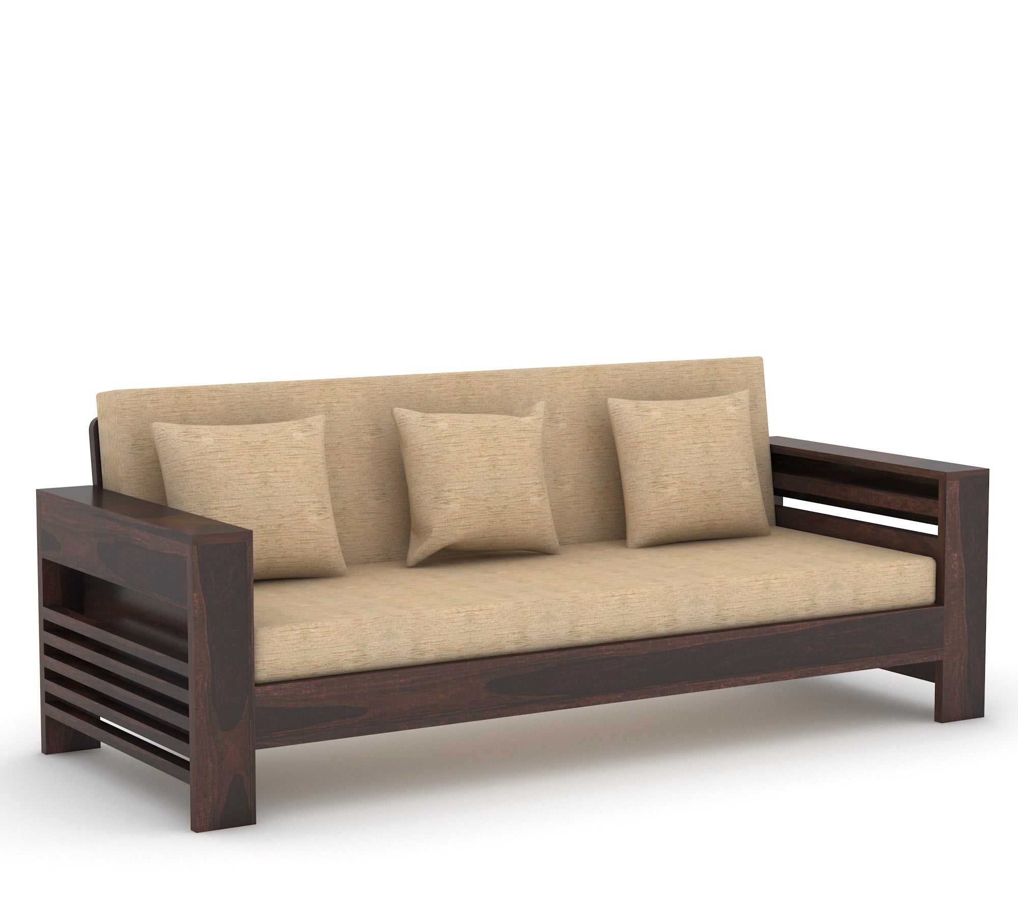 Sofa Set 3 Seater Living Room walnut Finish 3-Person Sofa