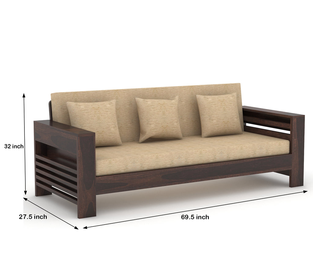 Sofa Set 3 Seater Living Room walnut Finish 3-Person Sofa