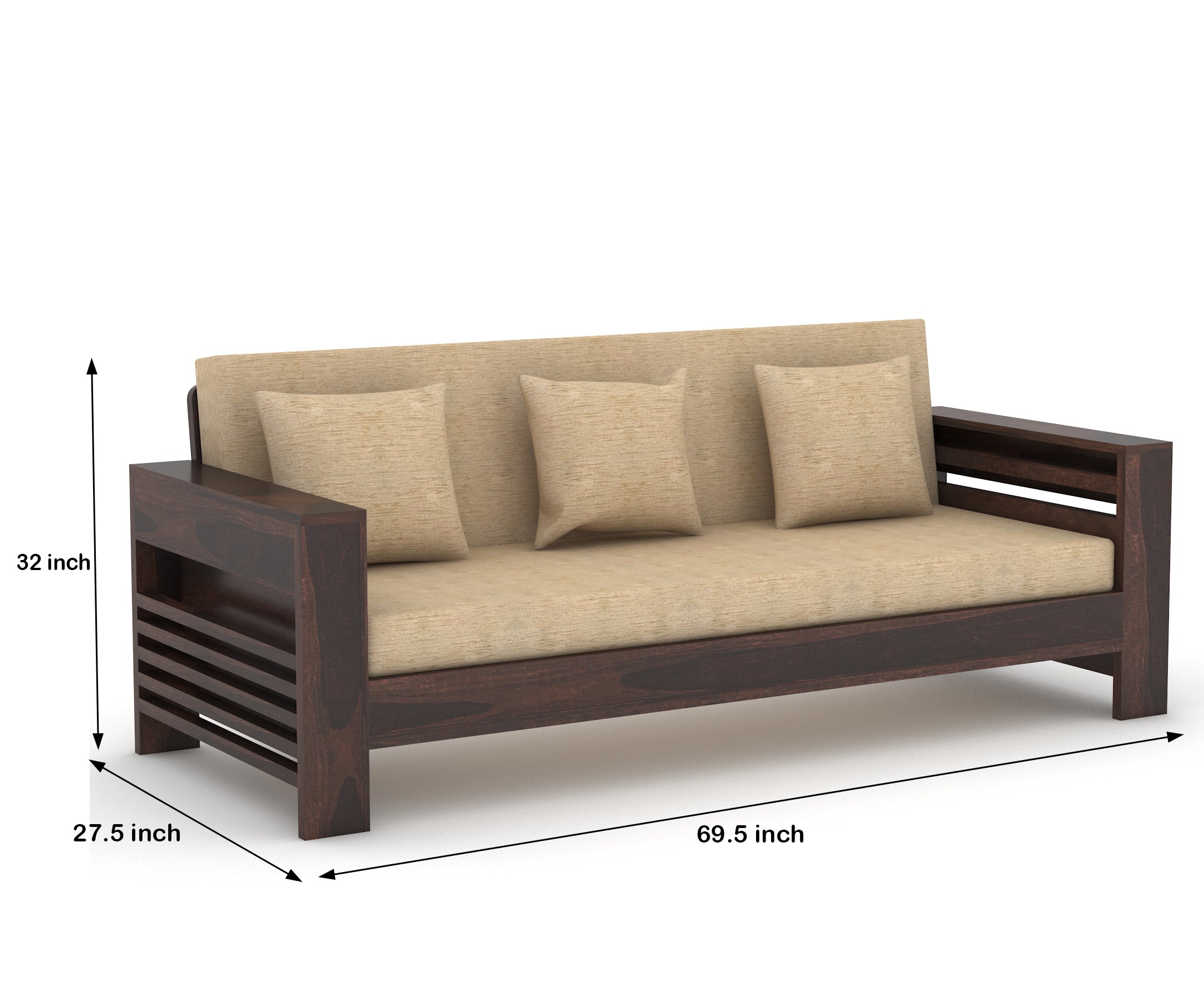 Sofa Set 3 Seater Living Room walnut Finish 3-Person Sofa