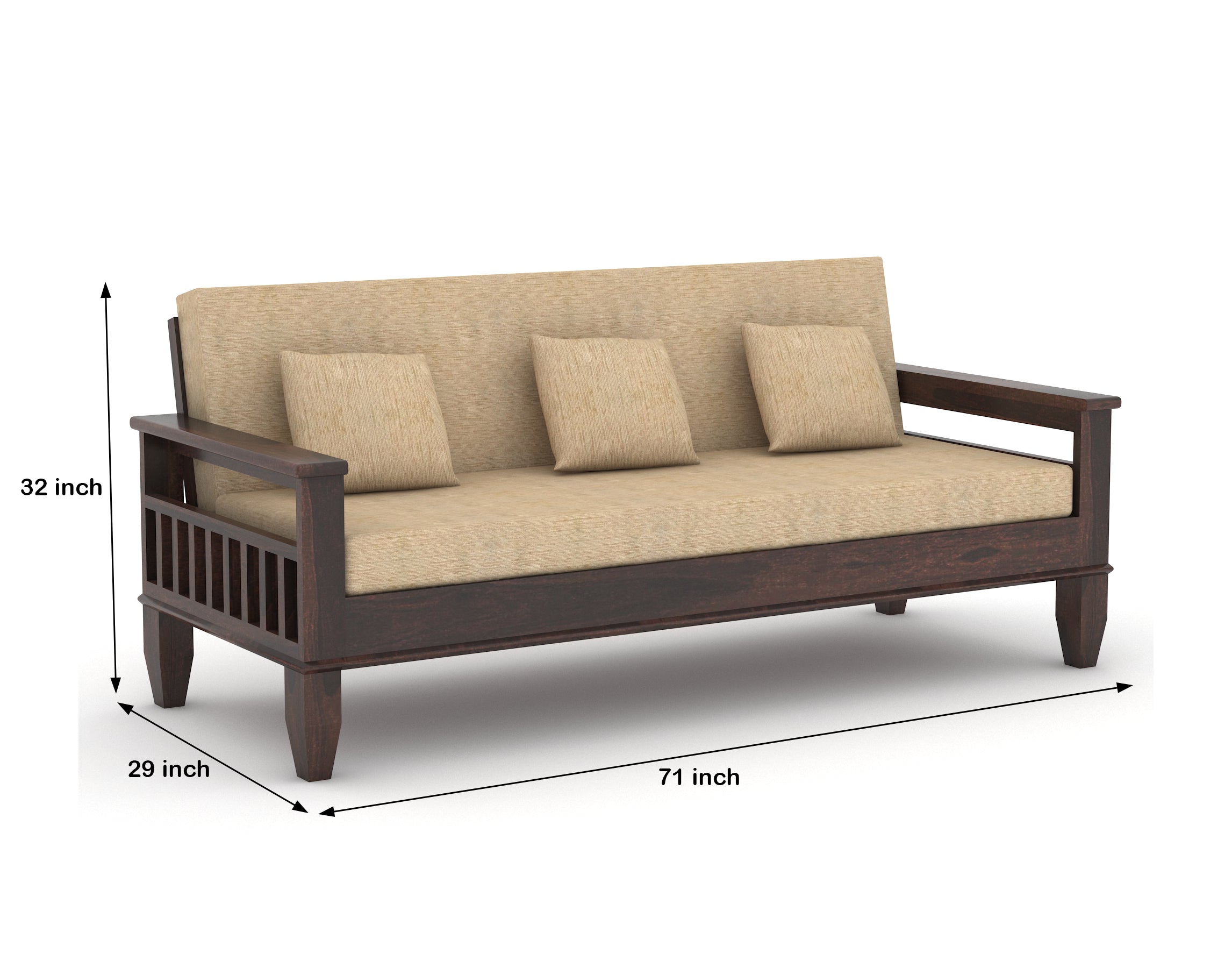 Woodtrend 3 Seater Sofa Set Walnut Finish