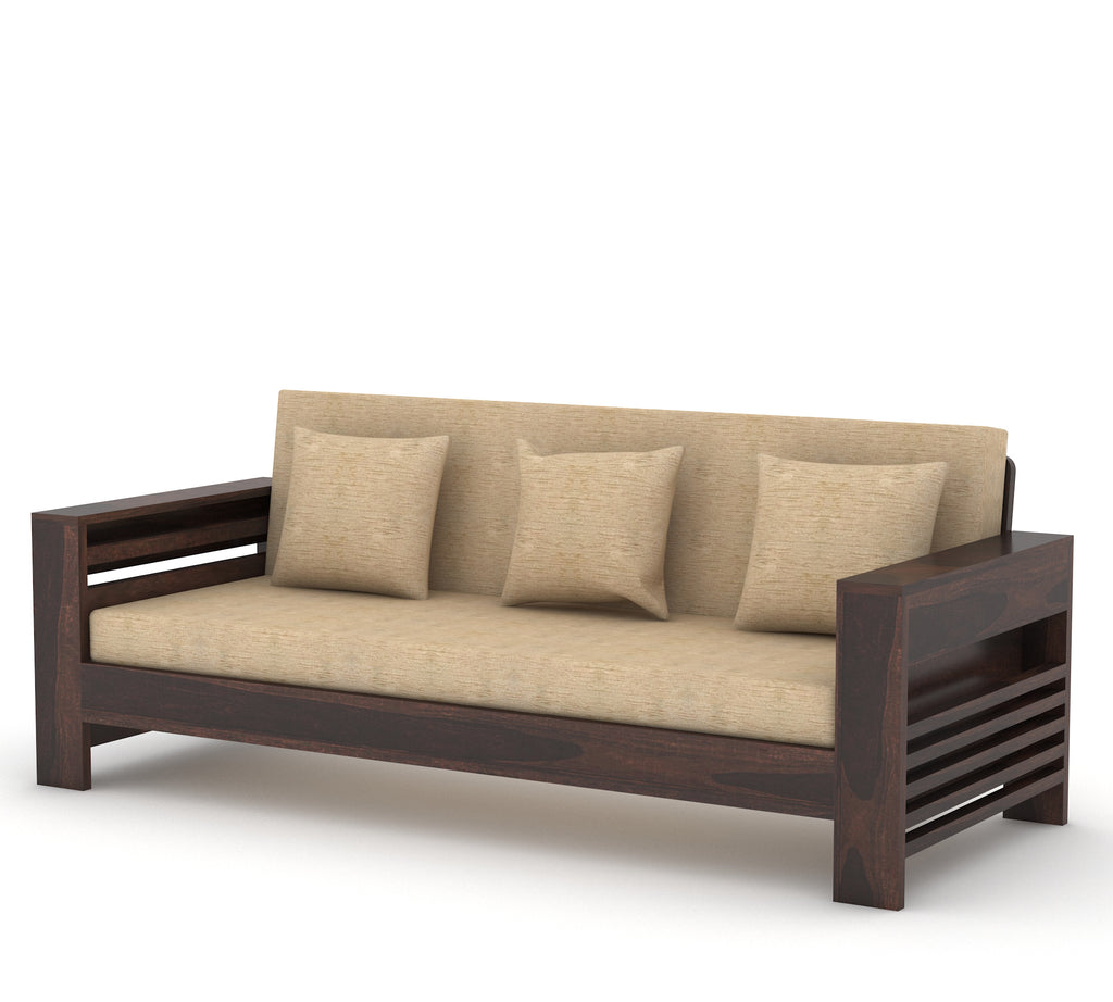 Sofa Set 3 Seater Living Room walnut Finish 3-Person Sofa