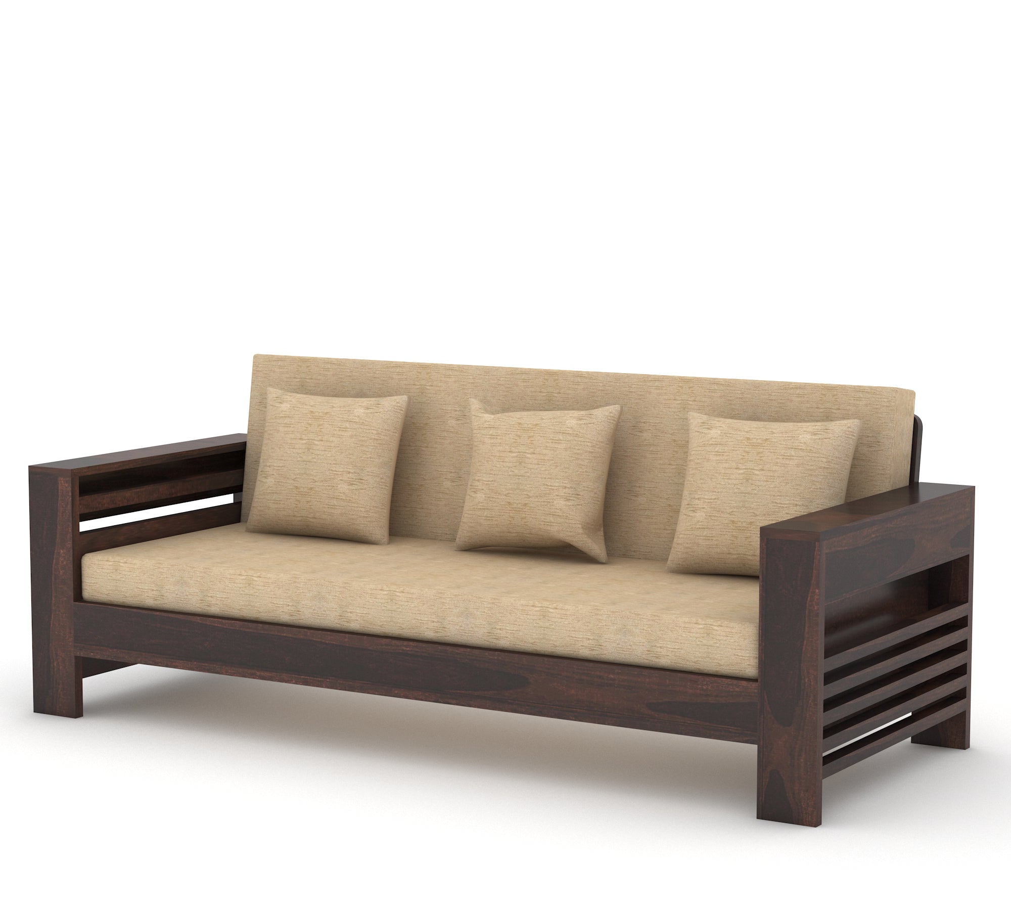 Sofa Set 3 Seater Living Room walnut Finish 3-Person Sofa