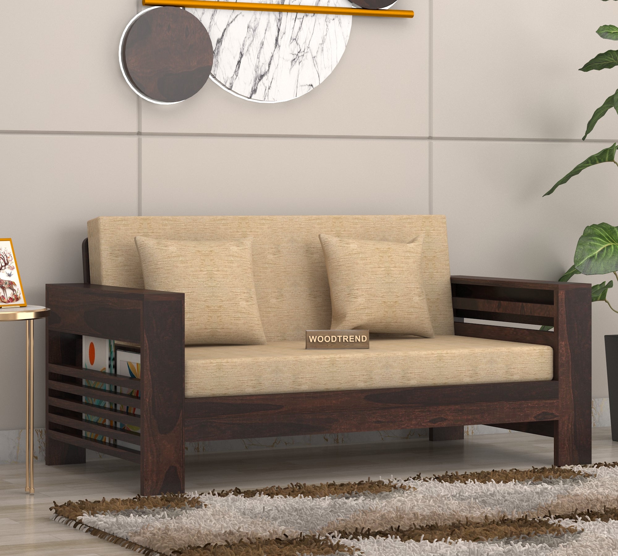 Woodtrend Two Seater Sofa Set in walnut Finish