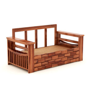 Wooden 2 Seater Sofa cum Bed for Living Room Honey Oak Finish