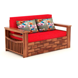 Wooden 2 Seater Sofa cum Bed for Living Room Honey Oak Finish