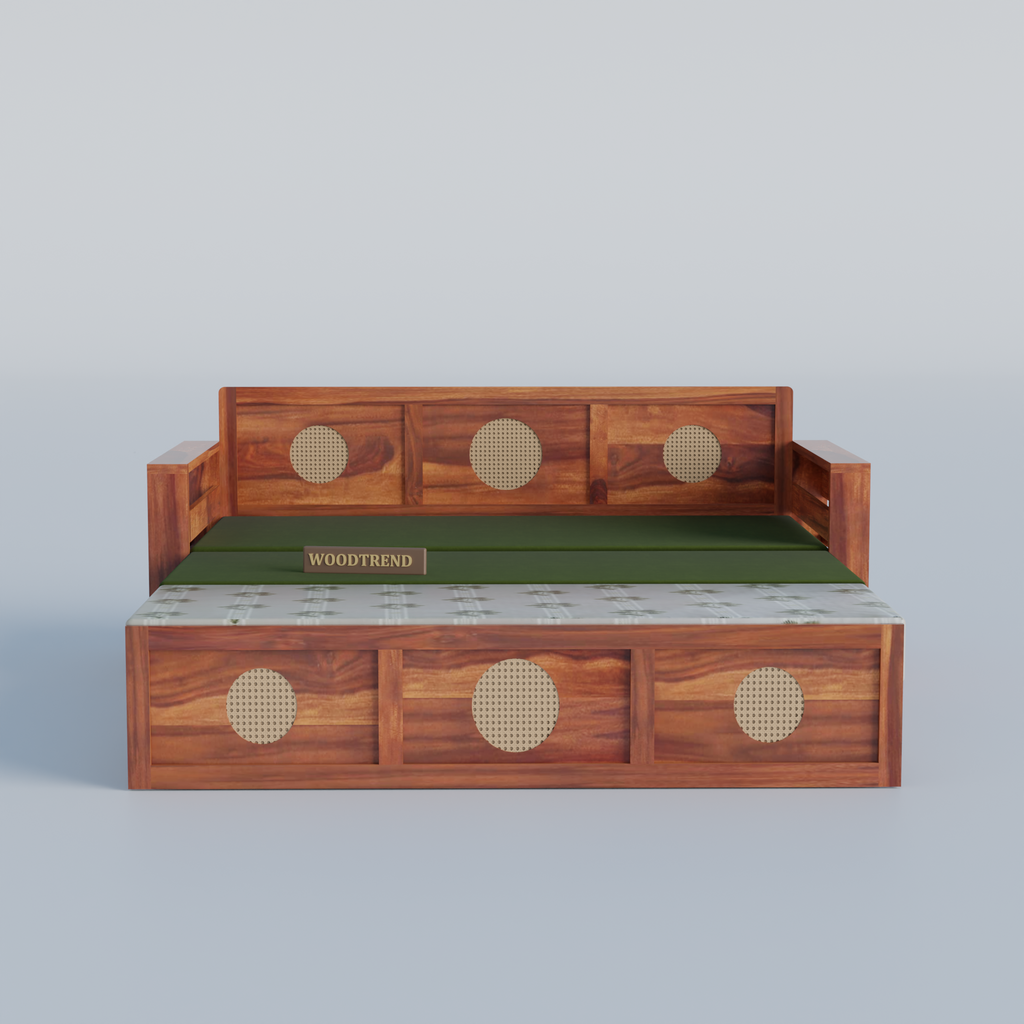 WOODTREND Solid Sheesham Wood 3 Seater Sofa Cum Bed with Mattress (72×60 Inch)