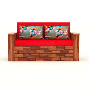 Wooden 2 Seater Sofa cum Bed for Living Room Honey Oak Finish