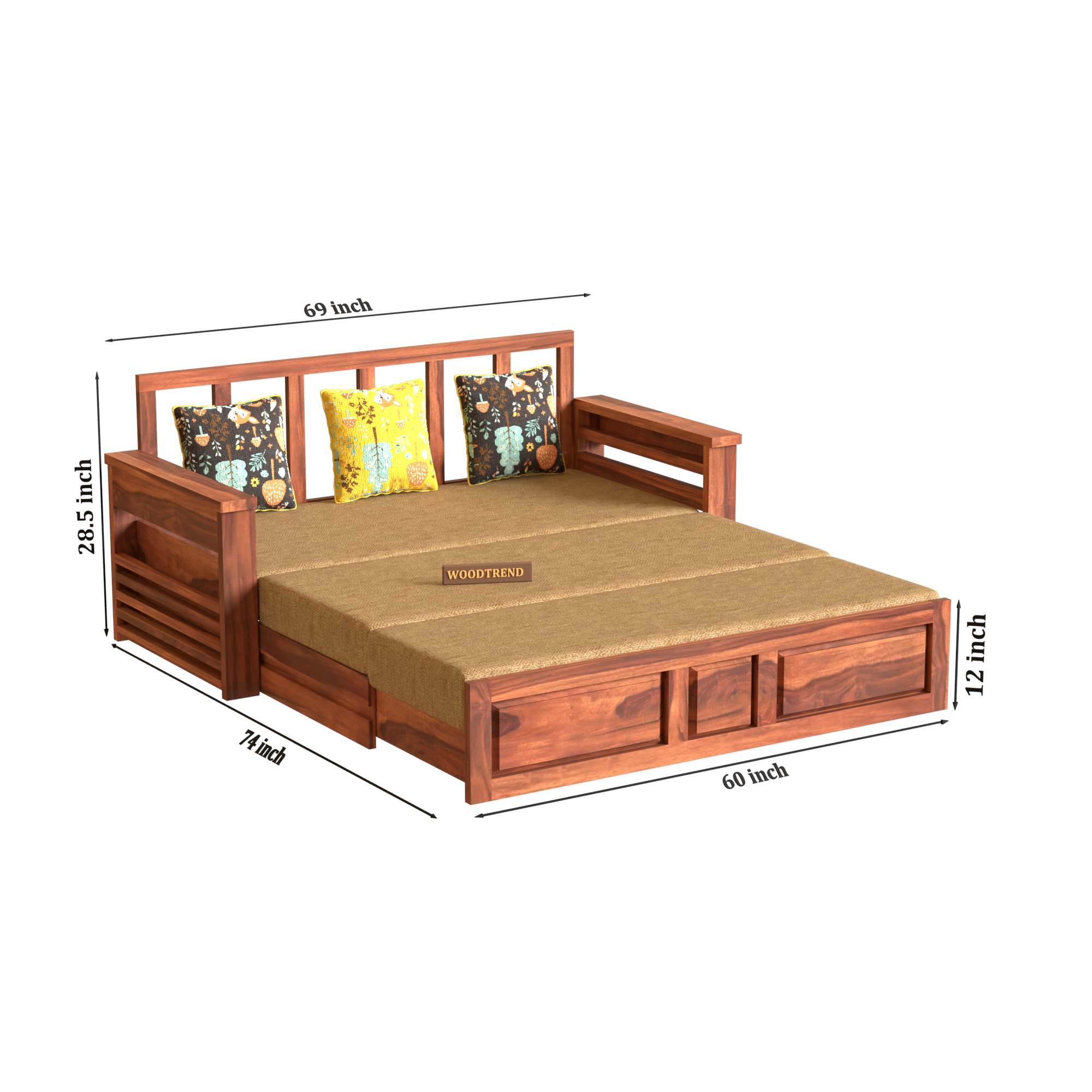 Woodtrend Solid Sheesham Wood 3 Seater Sofa Cum Bed new design