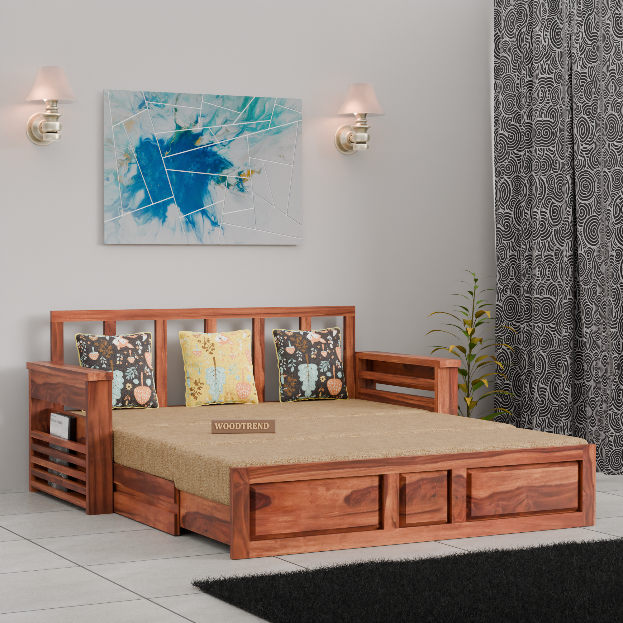 Woodtrend Solid Sheesham Wood 3 Seater Sofa Cum Bed new design