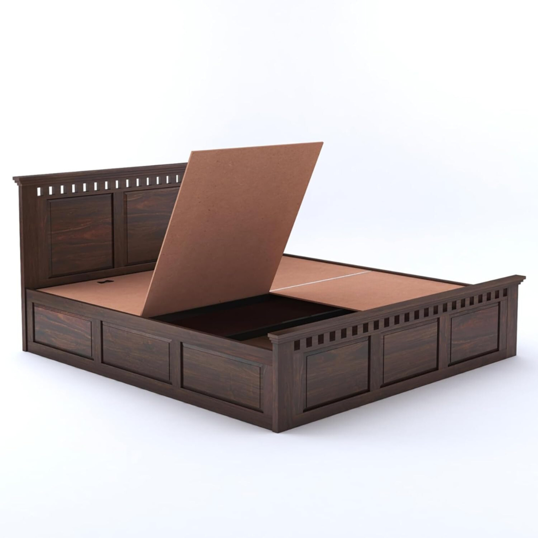 Woodtrend Solid Sheesham Wood King Size Bed with Storage