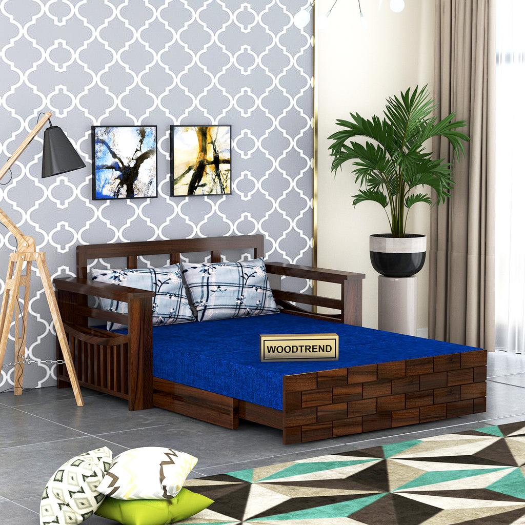 Modern wooden 2 Seater sofa bed for Living Room Walnut Finish