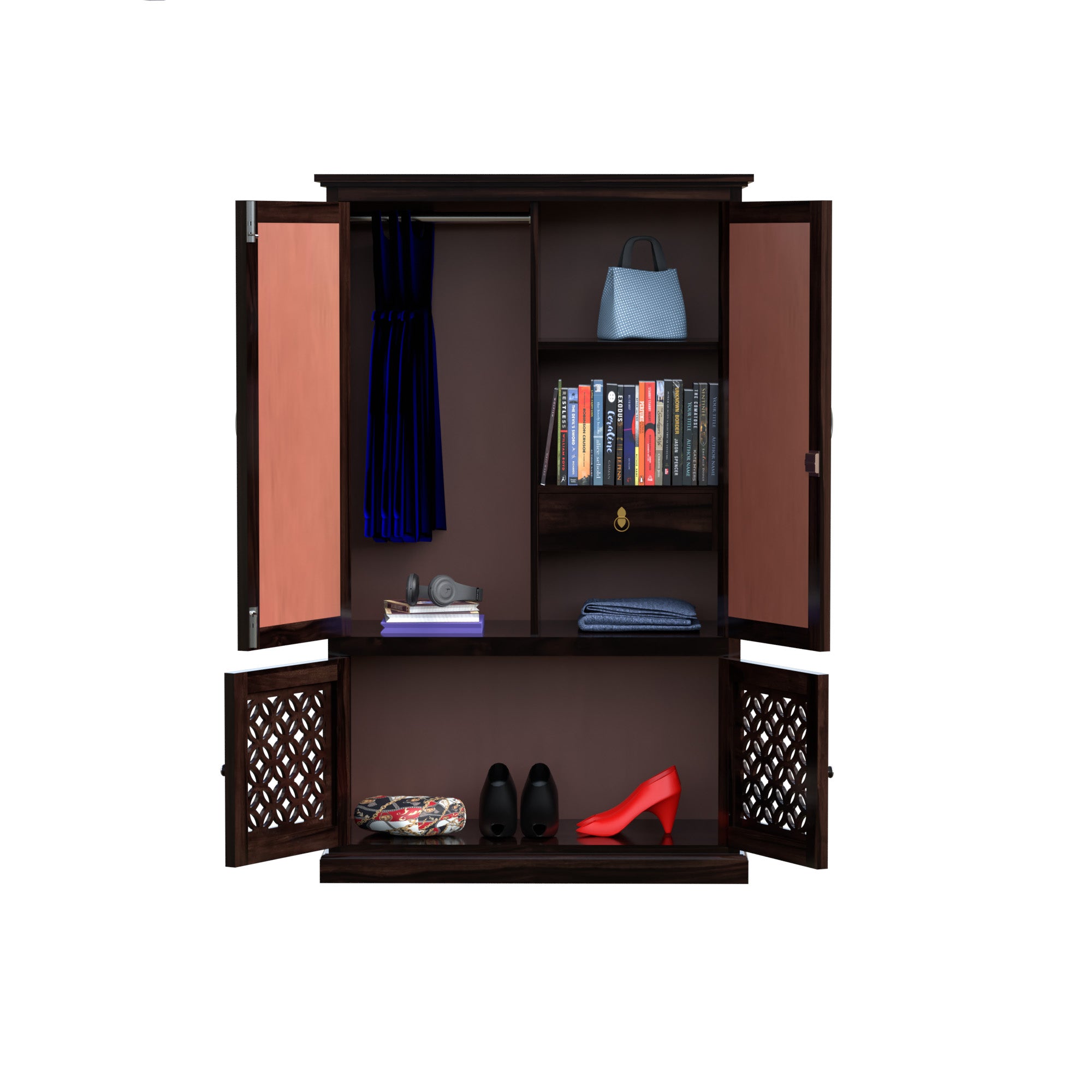 Woodtrend 4 Door Wardrobes Almirah Bedroom Walnut Finish