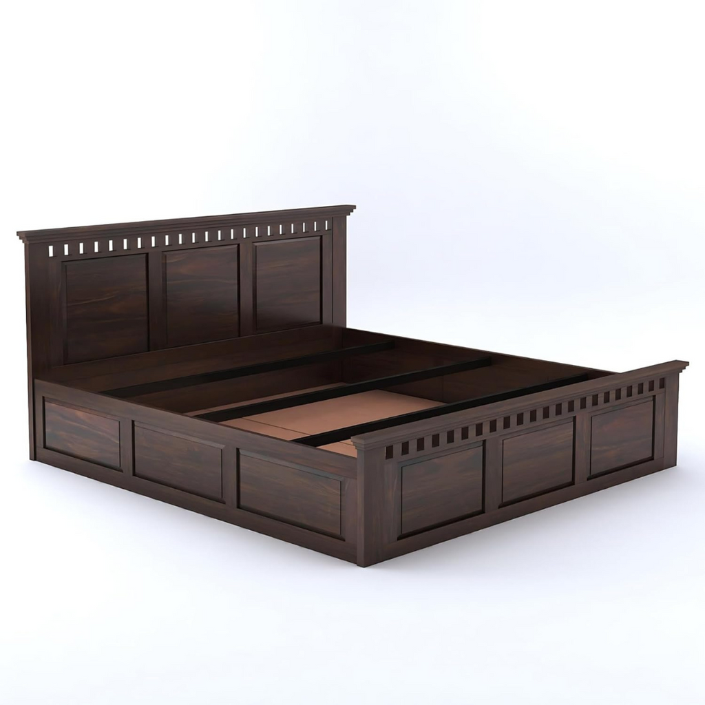 Woodtrend Solid Sheesham Wood King Size Bed with Storage