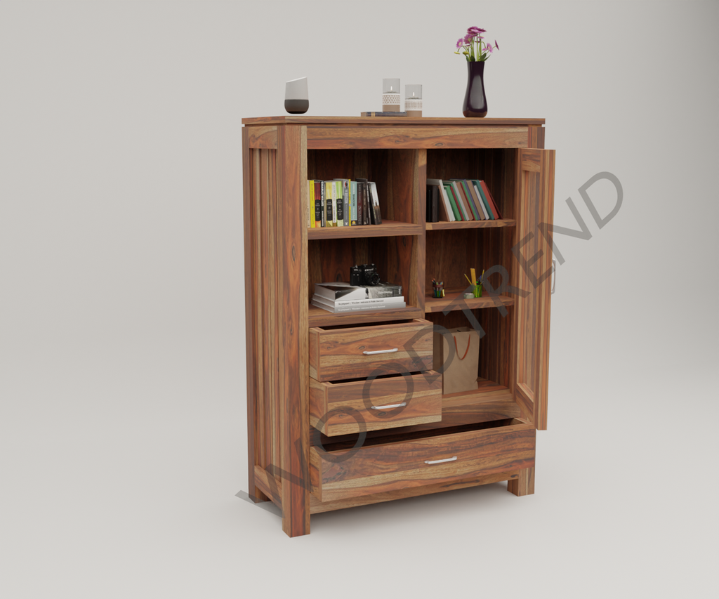 Wood Bookshelf Cabinet With Glass Door natural Finish