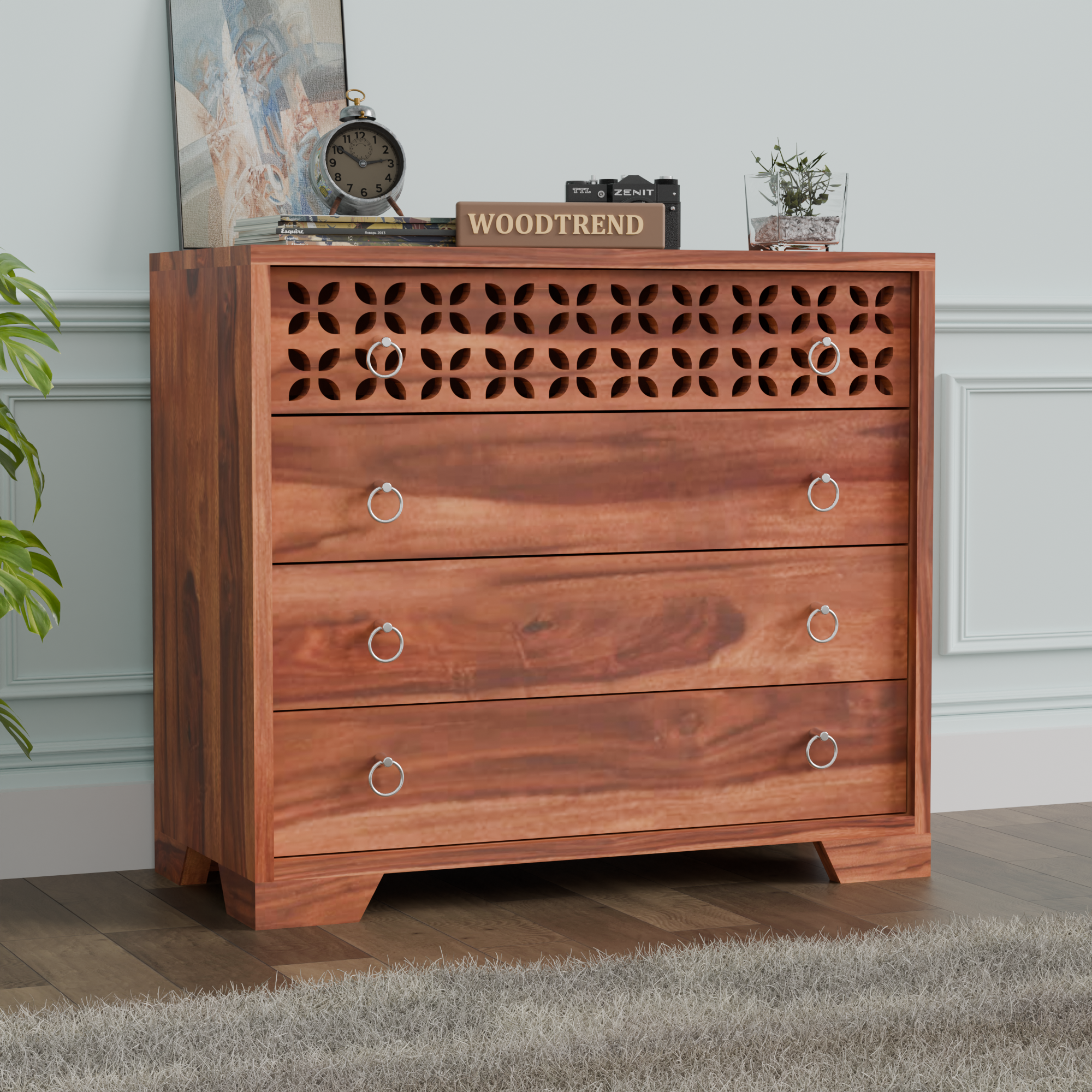 Woodtrend 4 Drawer Dresser Chest Honey Finish