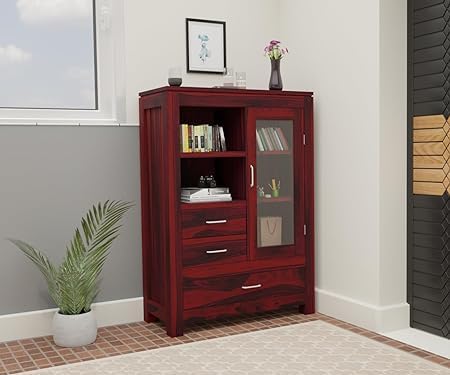 Bookshelf Cabinet with Glass Door in mahogany Finish