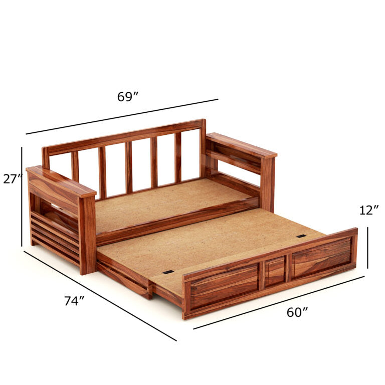 3 Seater Sofa Cums bed for home, Honey Oak Finish