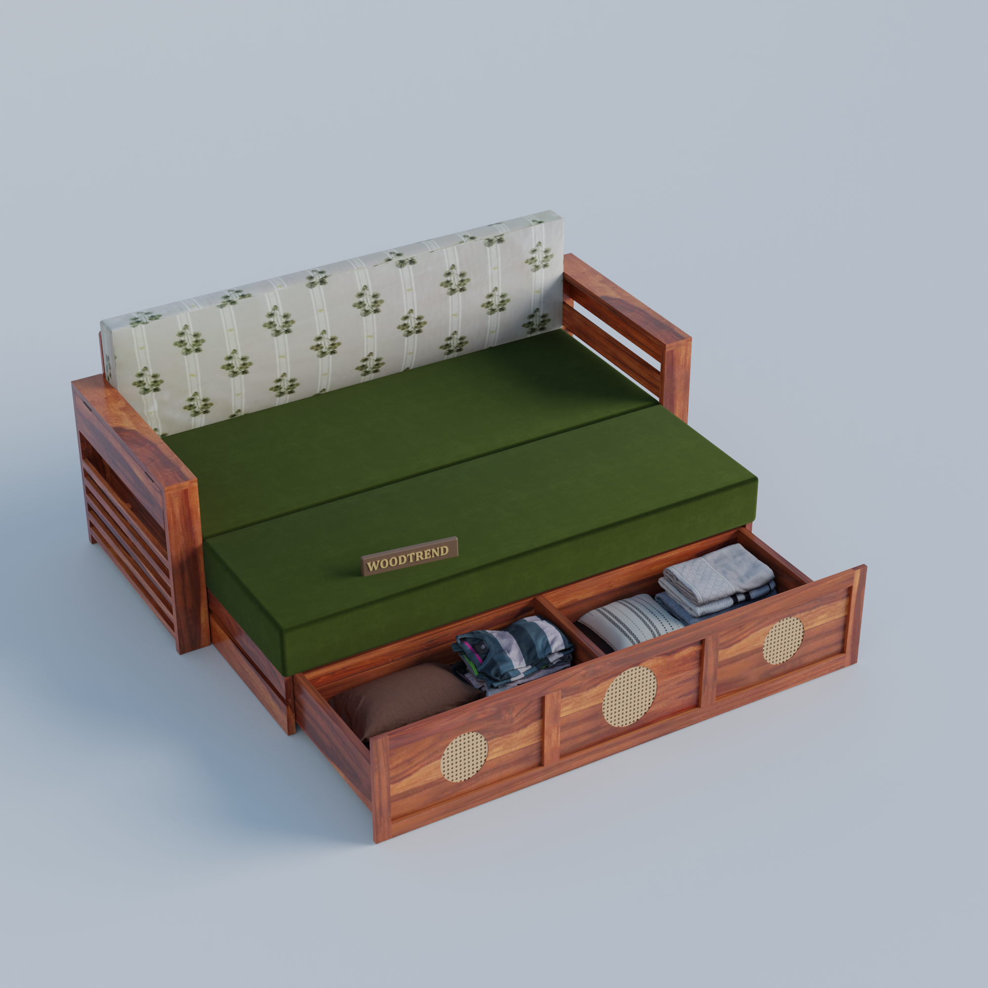 WOODTREND Solid Sheesham Wood 3 Seater Sofa Cum Bed with Mattress (72×60 Inch)