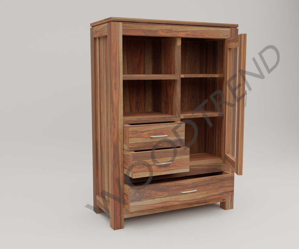 Wood Bookshelf Cabinet With Glass Door natural Finish
