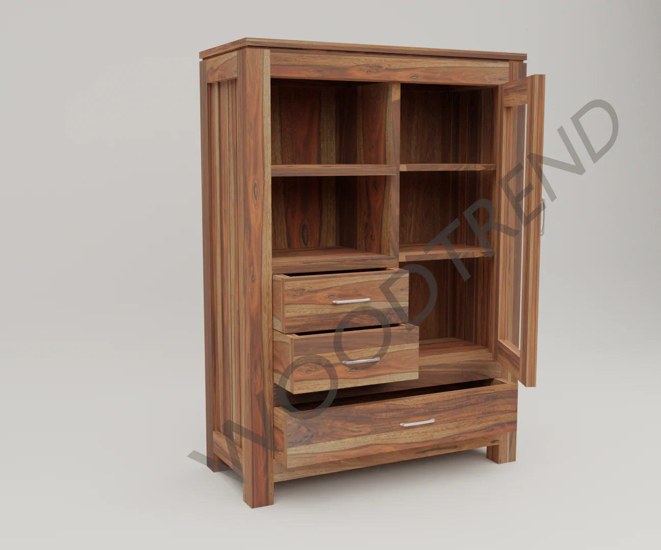 WOODTREND Book Cabinet with Glass Door – Natural Finish | 3 Years Warranty