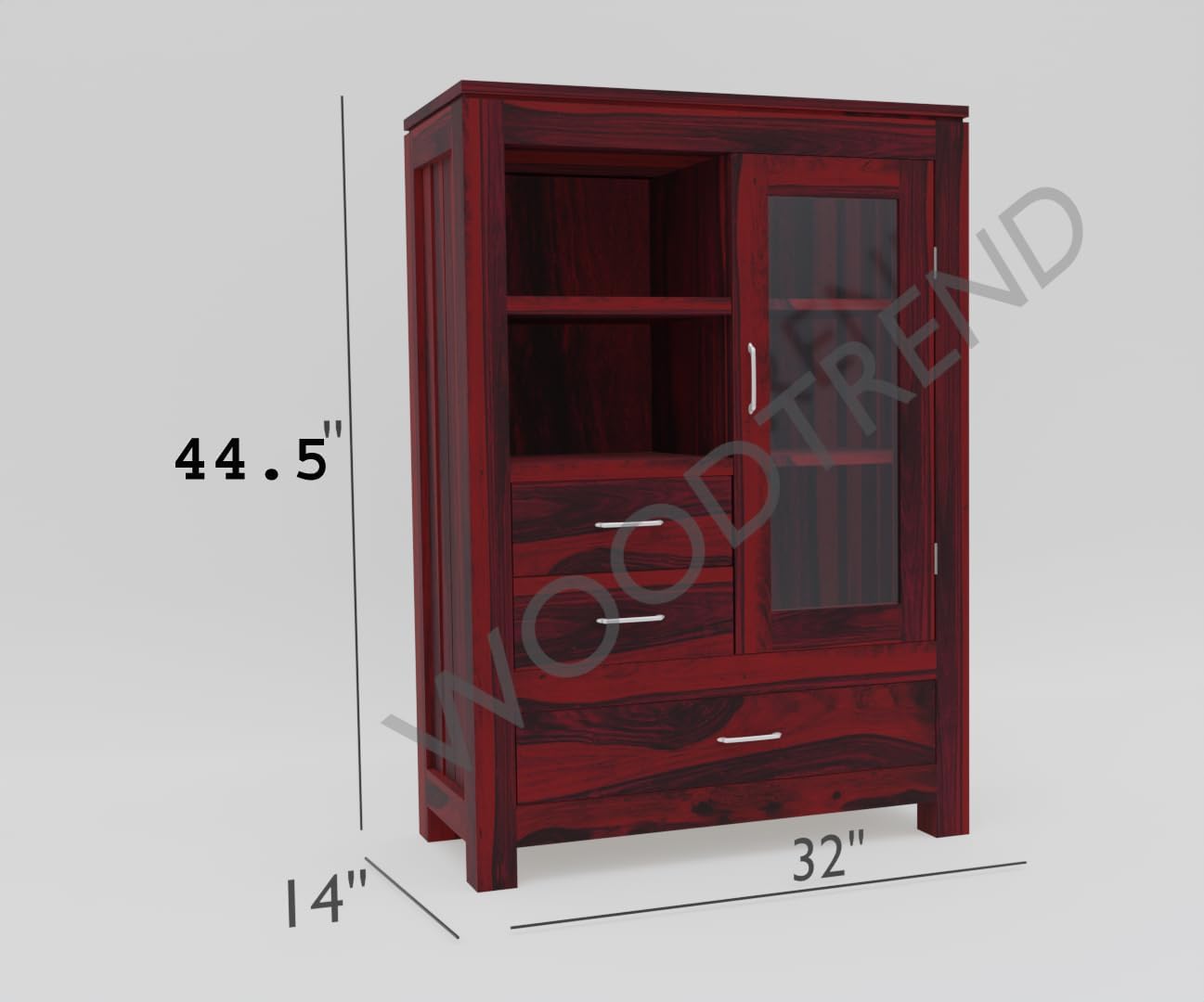 Bookshelf Cabinet with Glass Door in mahogany Finish