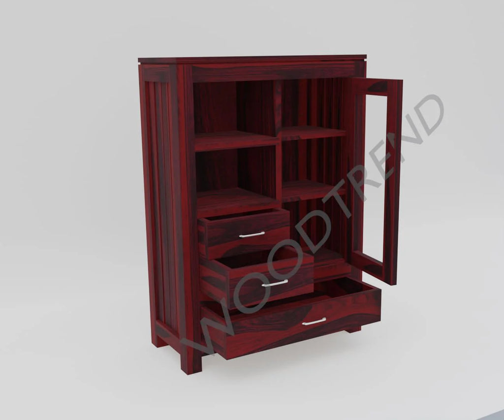 WOODTREND Book Cabinet with Glass Door – Natural Finish | 3 Years Warranty