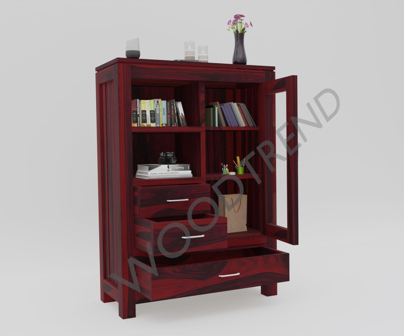Bookshelf Cabinet with Glass Door in mahogany Finish
