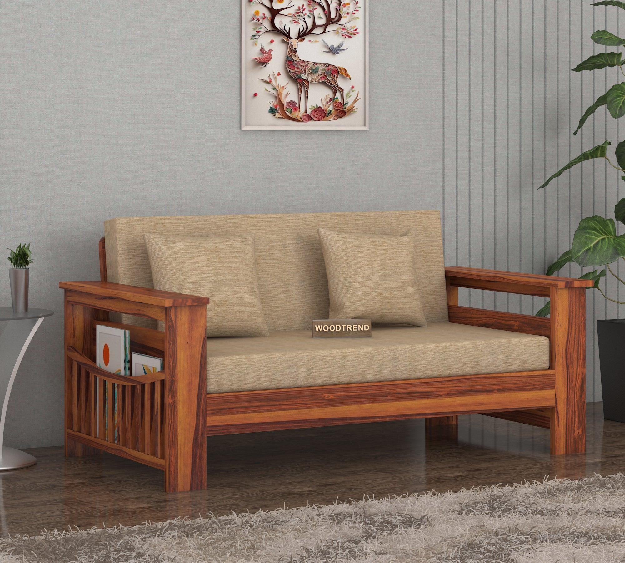 Woodtrend Two Seater Sofa Set with Honey Finish