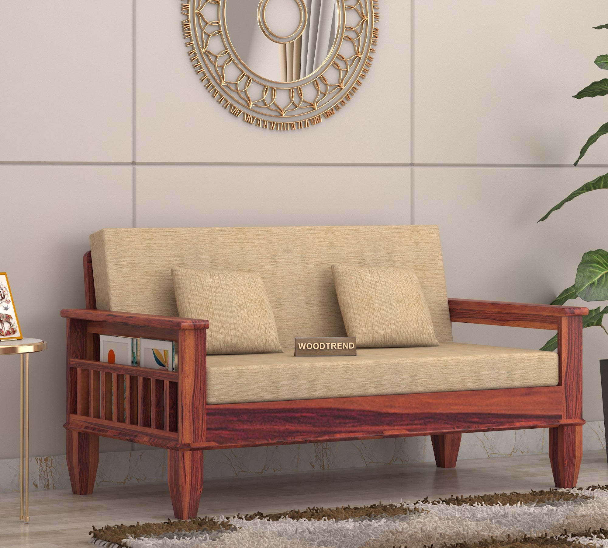 WOODTREND 2 Seater Sofa Set Natural Teak Finish