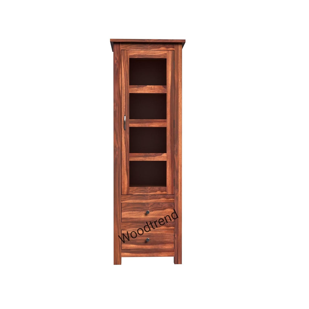 WOODTREND Cabinet with Bookshelf & Glass Door – Honey Finish | 3 Years Warranty