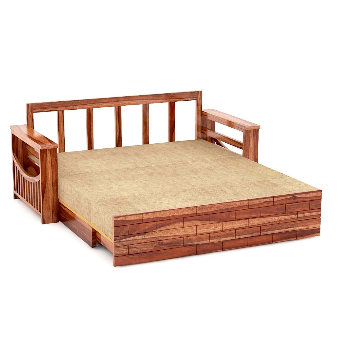 WOODTREND 3 Seater Sofa Cum Bed Honey Finish