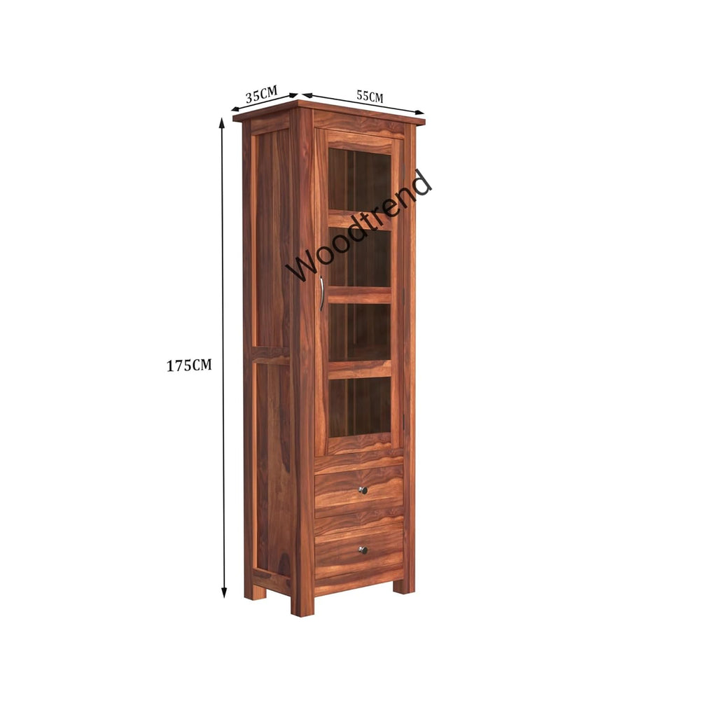 WOODTREND Cabinet with Bookshelf & Glass Door – Honey Finish | 3 Years Warranty