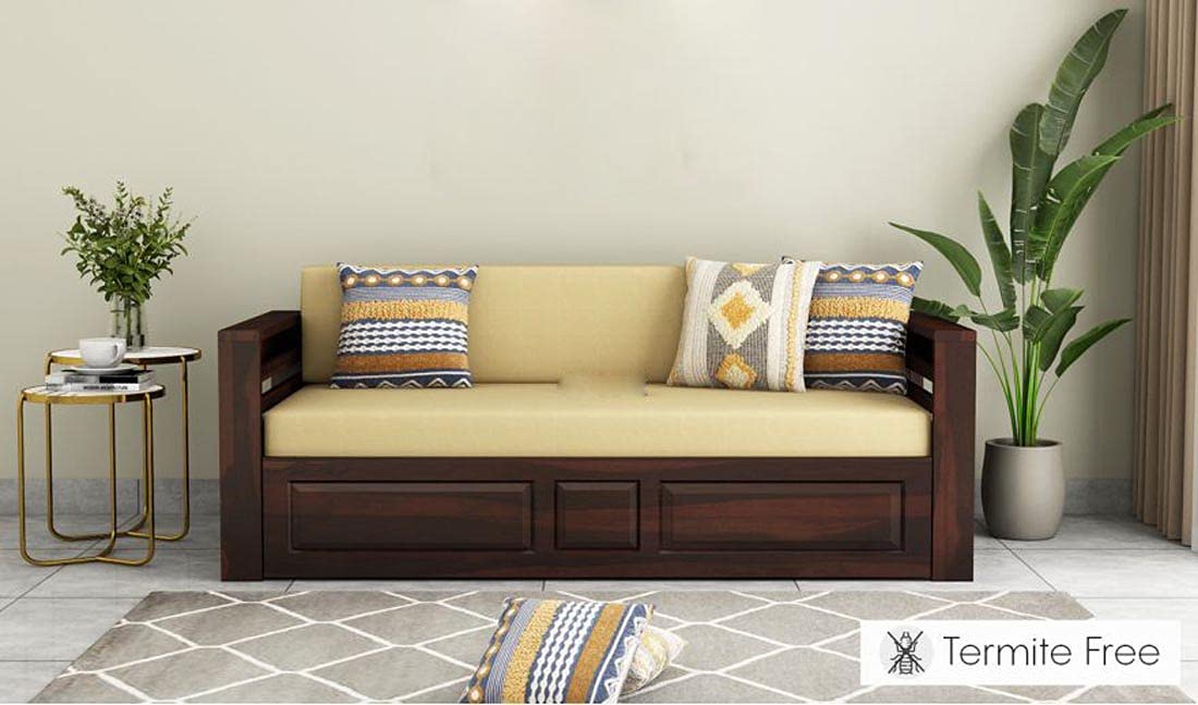 Woodtrend 3 seater sofa Cums Bed for Home Walnut Finish
