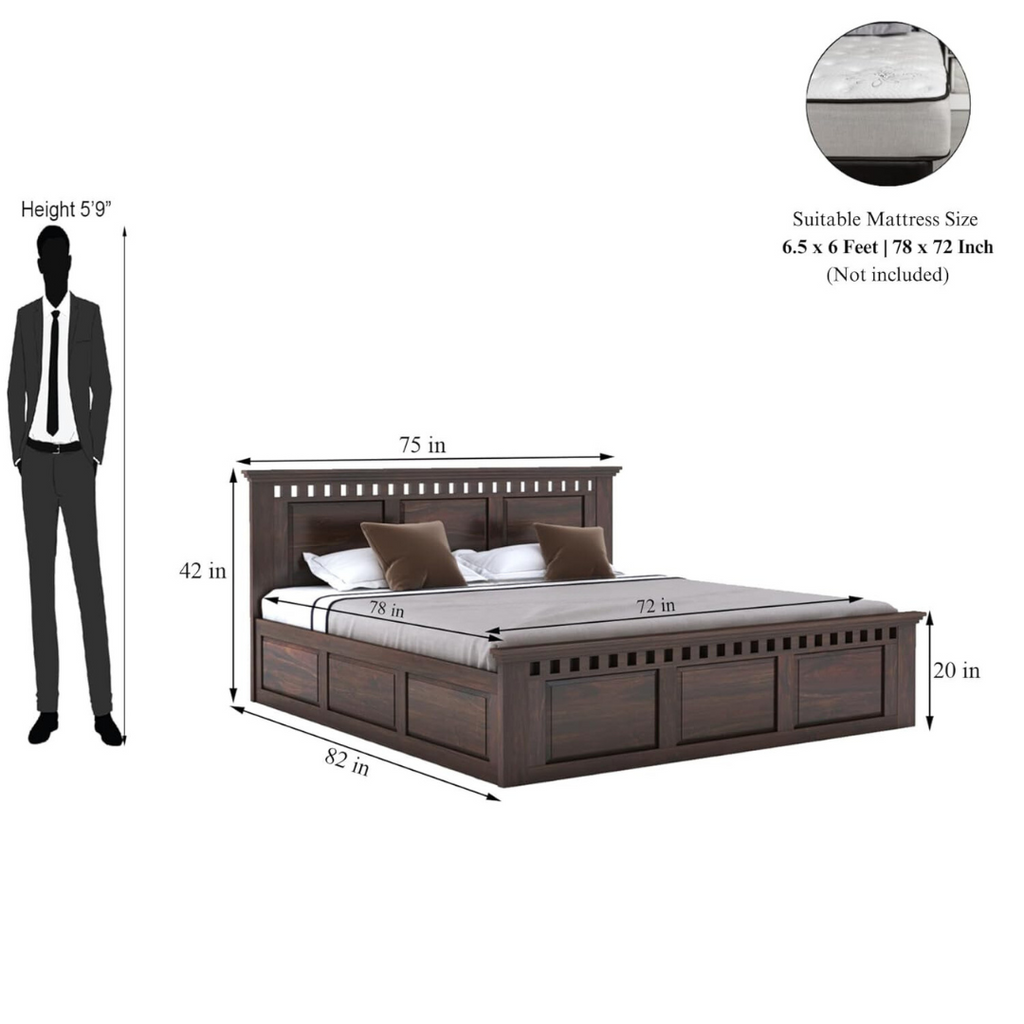 Woodtrend Solid Sheesham Wood King Size Bed with Storage