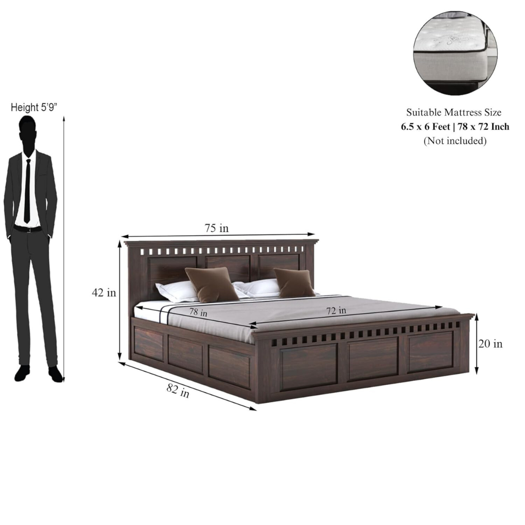 Woodtrend Solid Sheesham Wood King Size Bed with Storage