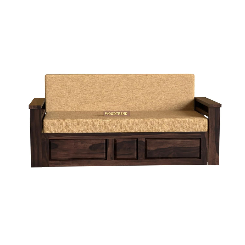 WOODTREND 3 Seater Sofa Cum Bed in Walnut Finish with Storage | 3 Years Warranty