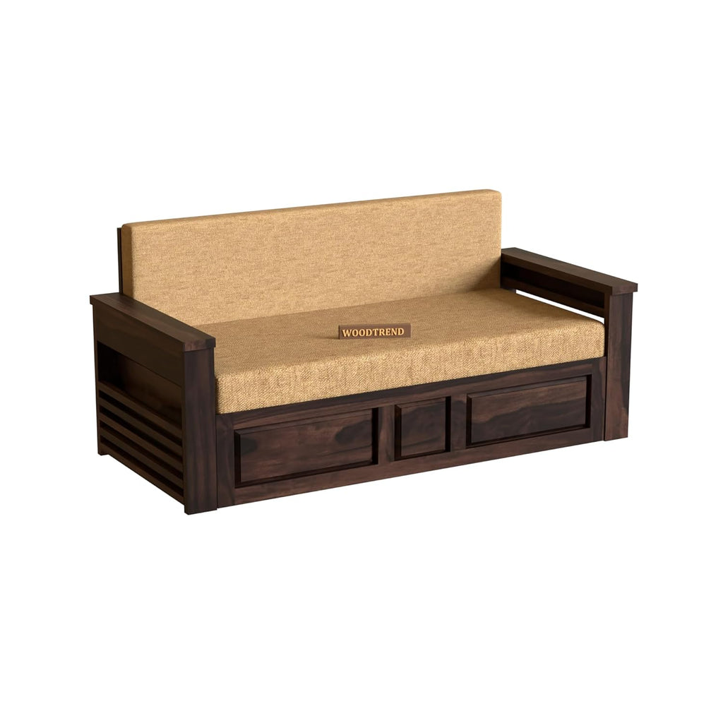 WOODTREND 3 Seater Sofa Cum Bed in Walnut Finish with Storage | 3 Years Warranty