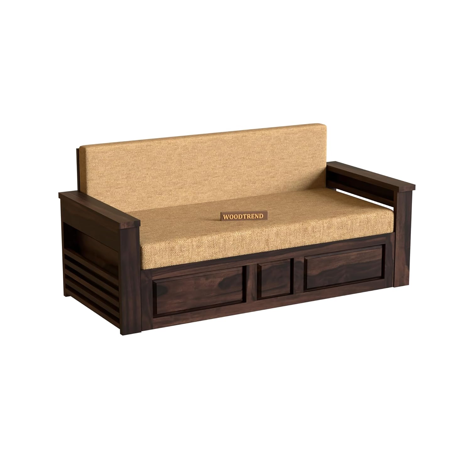 WOODTREND 3 Seater Sofa Cum Bed in Walnut Finish with Storage | 3 Years Warranty