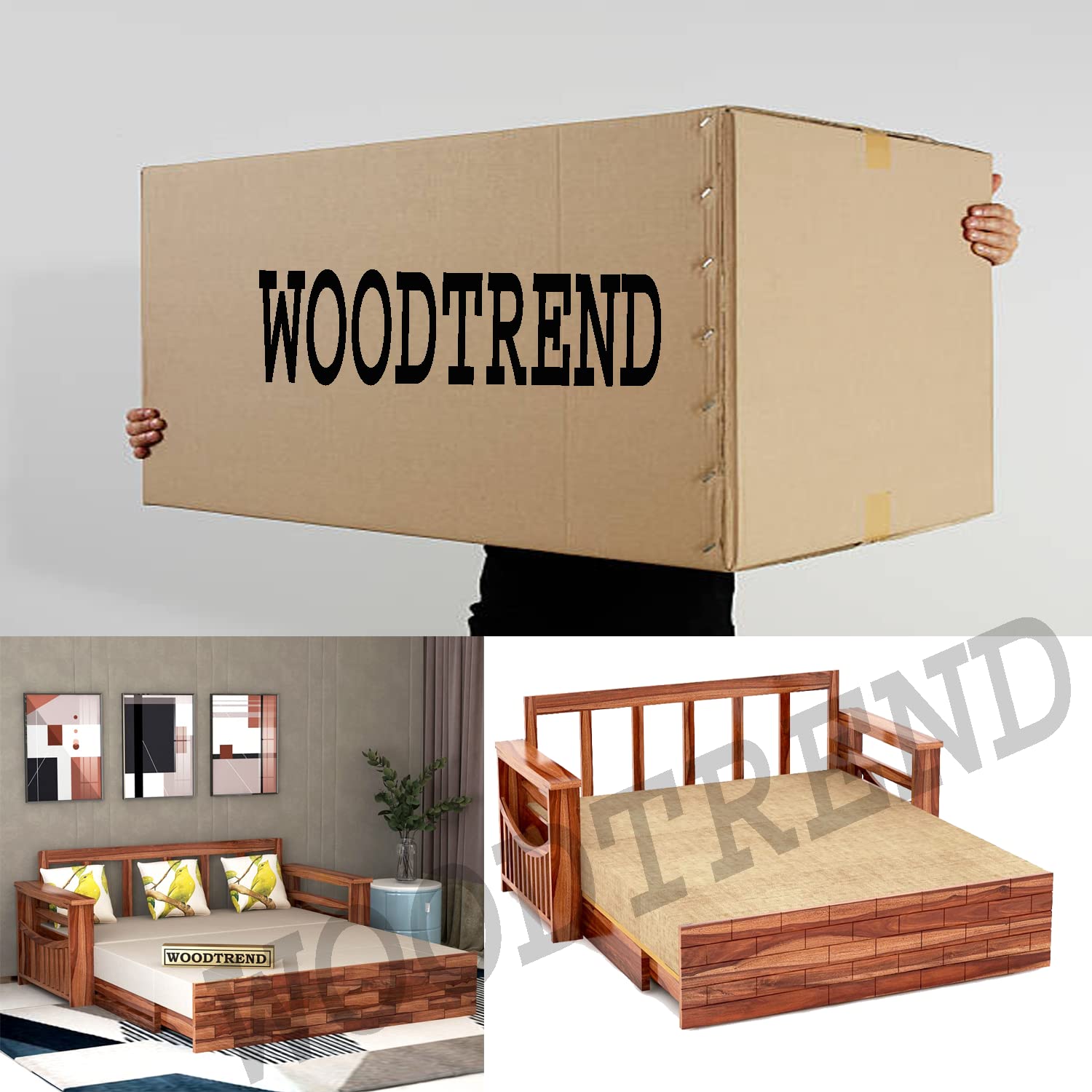WOODTREND 3 Seater Sofa Cum Bed Honey Finish