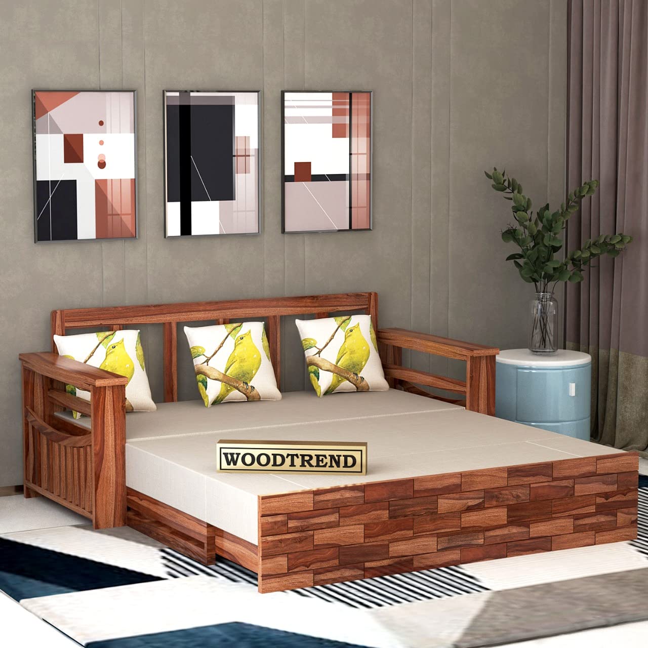 WOODTREND 3 Seater Sofa Cum Bed Honey Finish