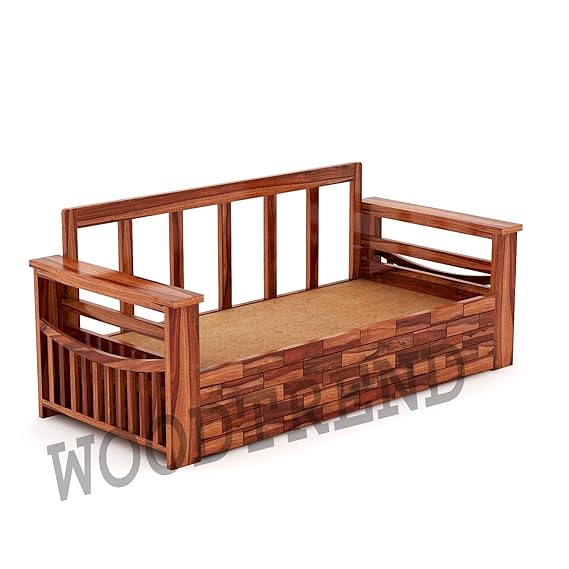 Sheesham Wood 3 Seater Sofa Cum Bed with Mattress-3 Years Warranty