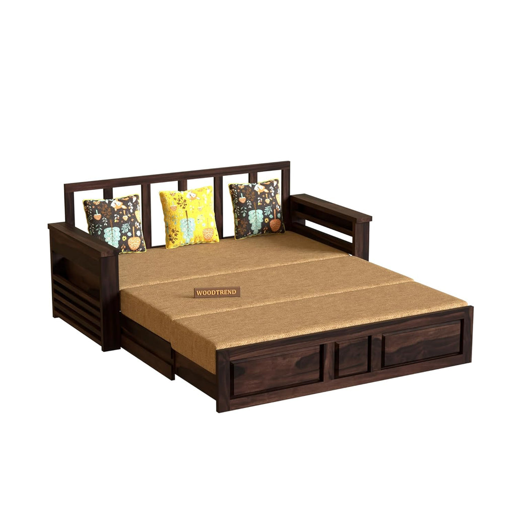 WOODTREND 3 Seater Sofa Cum Bed in Walnut Finish with Storage | 3 Years Warranty